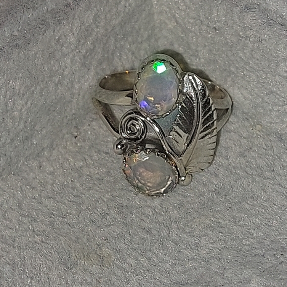 Double Stone Ethiopian Opal Sterling Silver Ring - Picture 7 of 8